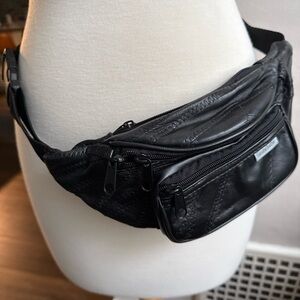 Vintage Genuine Leather Fanny Pack Waist Bag Black